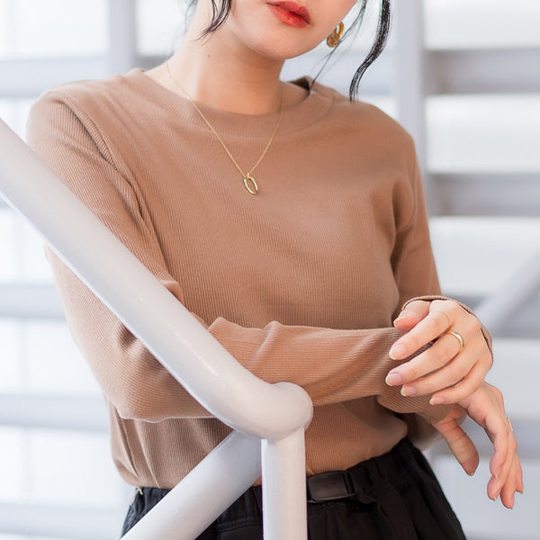 リブクルーネック長袖Tシャツ