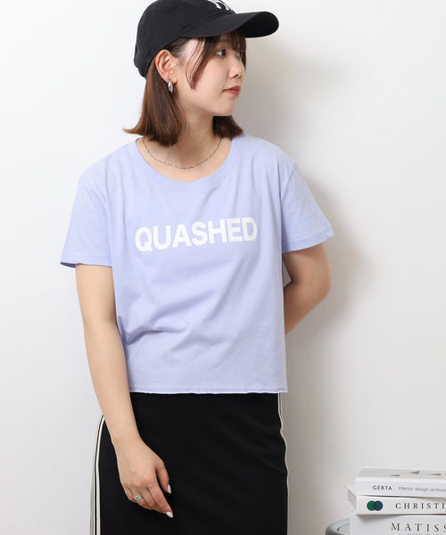 ショート丈裾フリンジオーバサイズシルエットロゴプリントTシャツ