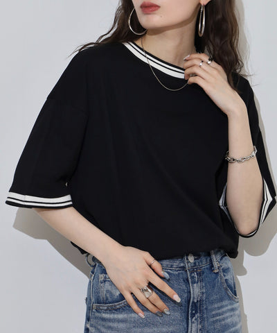 配色袖リブライン入りTシャツ