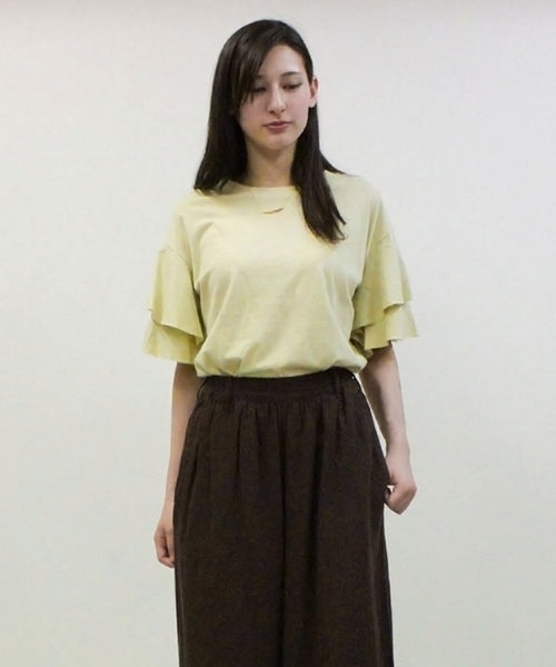 コットンフレアー袖カットソー ふんわり袖で大人フェミニンな印象に レディースファッション通販フリル袖 M-L LL-3L 4L-5L トップス Tシャツ フレア袖 半袖 大きいサイズ 大きめ 夏 無地