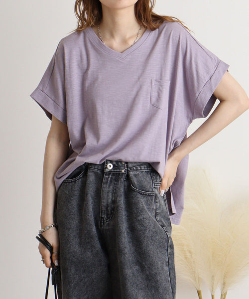 オーバーサイズポケット付きVネックTee