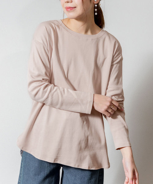 ラウンドヘム サイドスリット ロングTシャツ チュニックロングTシャツ ロンT ラウンドスリット