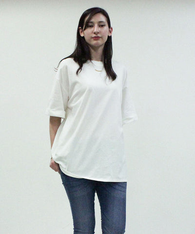 ロールアップハーフスリーブカットソー　ゆったりとしたシルエットがかわいい レディースファッション通販 M-L LL-3L 4L-5L Tシャツ ロールアップ ビッグTシャツ ビッグシルエット 五分袖 オーバー 無地 シンプル カット