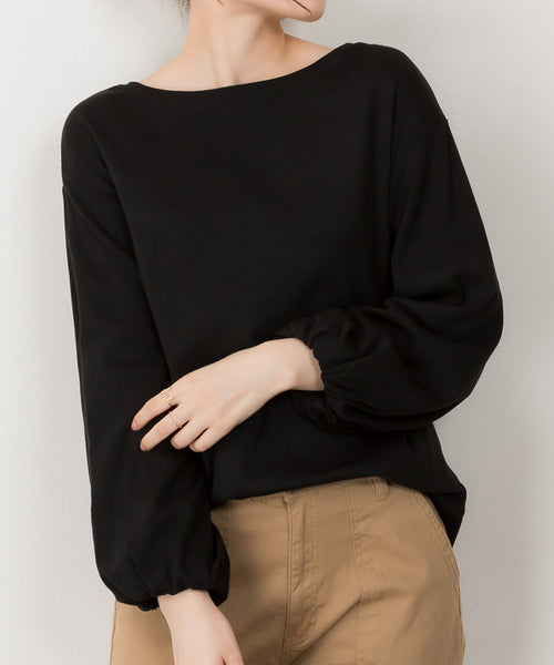 ロングパフスリーブカットソー フレアー袖  ロンt  クルーネック 丸首 Tシャツ 春コーデ レディース カジュアル  ビッグサイズ 体型カバー ビッグシルエット 大きいサイズ M/L/LL/XL/XXL/3L/4Lサイズ 春 夏 秋