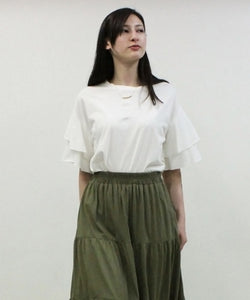 コットンフレアー袖カットソー ふんわり袖で大人フェミニンな印象に レディースファッション通販フリル袖 M-L LL-3L 4L-5L トップス Tシャツ フレア袖 半袖 大きいサイズ 大きめ 夏 無地