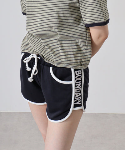 ミニ裏毛サイドロゴパイピングショートパンツ