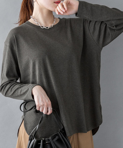 ラウンドヘム サイドスリット ロングTシャツ チュニックロングTシャツ ロンT ラウンドスリット