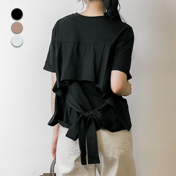 バックリボン付き半袖Tシャツ
