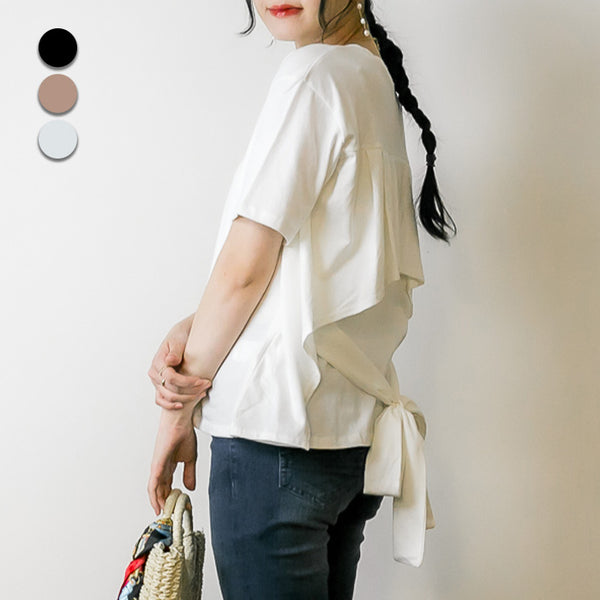 バックリボン付き半袖Tシャツ