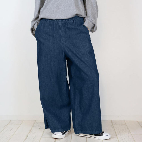 ワイドパンツ デニム 春 夏 秋 冬 レディース 大きいサイズ カジュアル 体型カバー シンプル リラックス お洒落