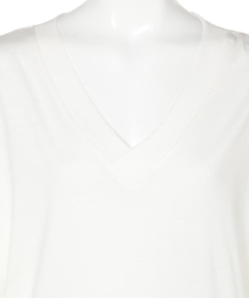 ボリュームフレア袖Vネックカットソー シンプル デザイン ロンt ブイネック Tシャツ レディース カジュアル 半端袖 7分袖 5分袖 ビッグサイズ 体型カバー ビッグシルエット 大きいサイズ かわいい きれい M L LL XL XXL 3L 4L